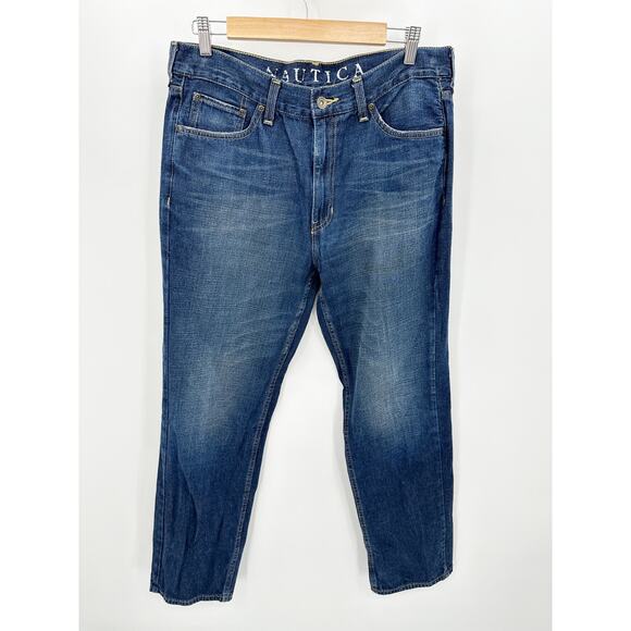 Nautica Relaxed Fit Straight Leg Dark Wash Blue Denim Jeans Men's Size 33 x 30 - Picture 1 of 7